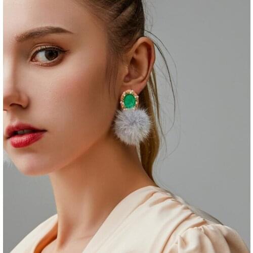 Retro Simulated Pearl Geometric Round Stud Earrings Ethnic Fur Ball Pendants Ear Studs Earings for Women Female Jewelry Gifts