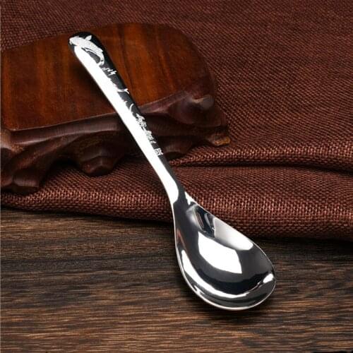 Sterling Silver 999 Spoon New Year Prosperity Pattern Coffee Ice Cream Dessert Sugar Tea Spoon Health Reusable Kitchen Tableware