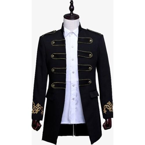 Men Double-breasted England Style Long Slim Fit Blazer Design Wedding Groom Suit Jacket Mens Stage Wear Singer Costume