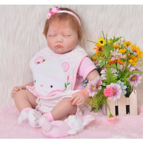 22 Inch KEIUMI Stuffed Dolls Soft Silicone Doll Reborn Real Like Sleeping Reborn Dolls Baby Girl Playmate For kids Birthday Gift