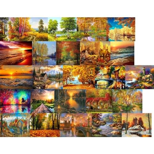 R16747 landscape night view bridge Cross Stitch Embroidery Kits Craft Needlework Set Cotton Thread Printed Canvas Home Design