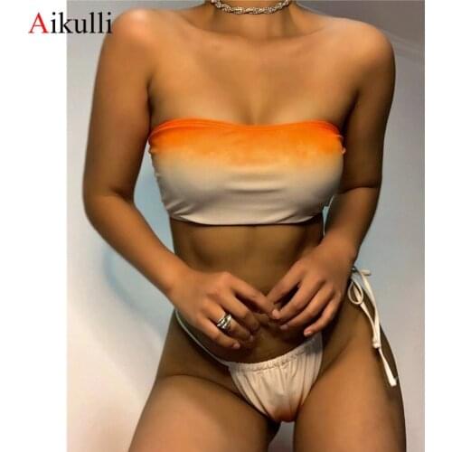 New Gradient Color Bikini Swimsuit Women Sexy strapless tube top Bikini Set 2021 Summer Beachwear Swimming Biquini Bathing Suits