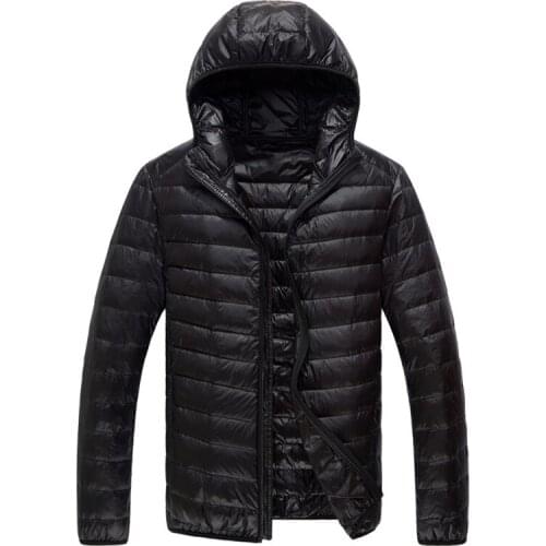 Pure Color High-End Warm Fashion for Men Feather Hooded Down Jacket Winter Boutique Male Coat Thin Light Overcoat