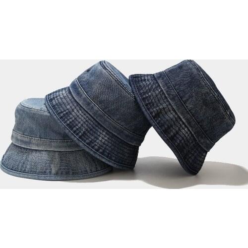 New Vintage Denim Womens Bucket Hat Moisture Simple Small Eaves Sun Protection Hat Foldable Fisherman Hat for Men Unisex Panama