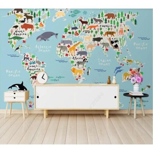 Papel de parede Nordic modern fresh cartoon animal world childrens room 3d wallpaper children bedroom wall papers home decor