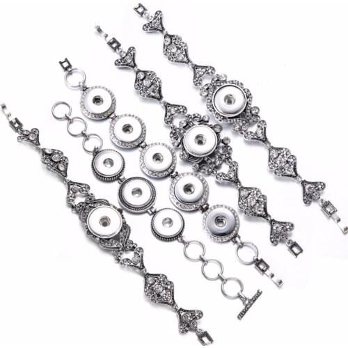Drop Shipping 5pcs/set Metal Bracelet Snap Button Fit For 18mm Snap Bracelets Flower Bracelet Embossed Pattern Bangle For Women
