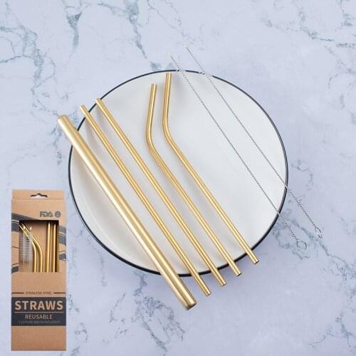 Rainbow Color Reusable Metal Straws Set with Cleaner Brush 304 Stainless Steel Drinking Straw Milk Drinkware Bar Party Accessory