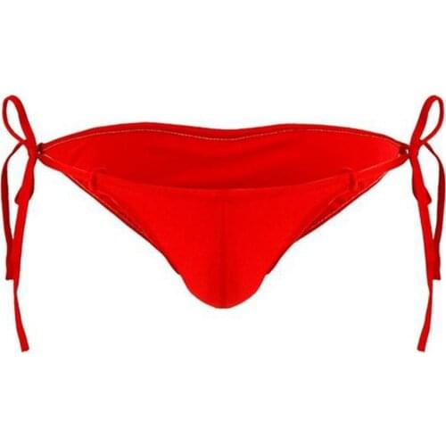 Adjustable Size Men трусы мужские Drawstring Ties Smooth Briefs Lingerie Low Rise Bikini Thong Translucent ice silk thong 05