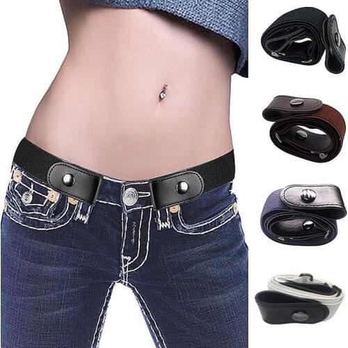 Unisex Invisible Belt Buckle Free Elastic Belt Stretch Waist Strap Simple Slim Waistband For Jean Pants Dresses
