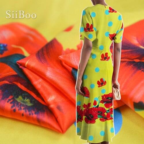 Siiboo silk spandex satin fabric positional printed flower pattern for women dress shirt romantic luxurious design tissu sp6390