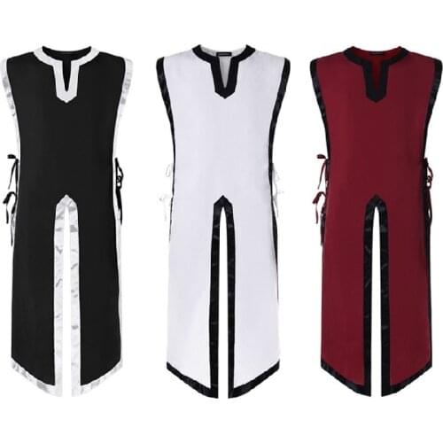 Medieval Paladin Men Larp Tunic Tops Knight Templar Crusader Priest Cosplay Costumes Renaissance Masquerade Fancy Clothing