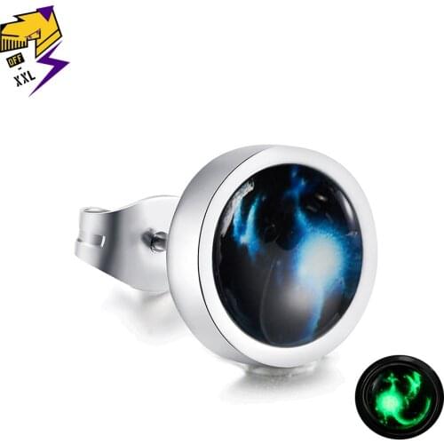 Twelve Constellation Luminous Stud Earrings for Men Women Starry Sky Glow in the Dark Earrings Silver Titanium Steel Oorbellen