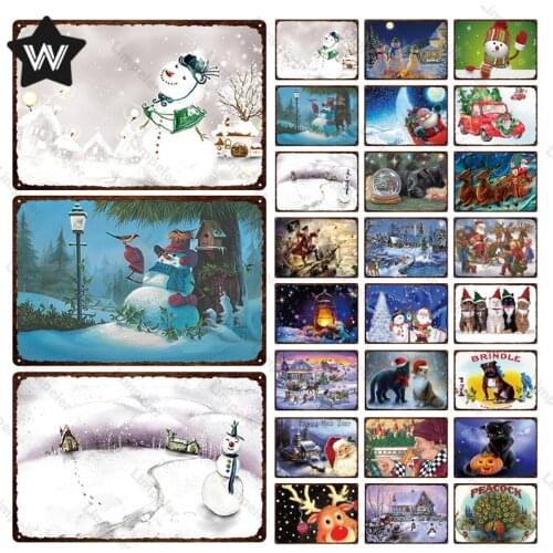 Vintage Metal Signs Christmas Thanksgiving Snowman Wall Sticker Plate Pumpkin Lantern Metal Plaque Metal Sign for Man Cave Decor