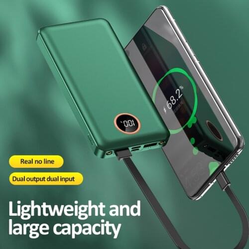 Power bank with digital display, external three-wire mobile power supply and led light, Multiple interfaces compatible