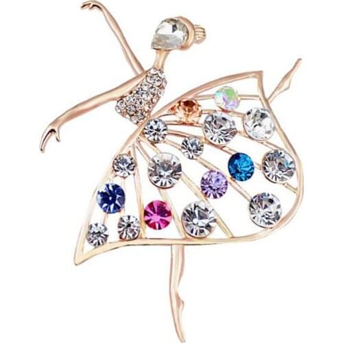 Ballet Dance girls Brooches Swan Lake Ballet Dancing Girl Shining Crystal Glass Brooches for Women in assorted designs