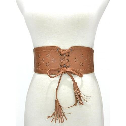 Women Wide Pu Belt New Hollow Bow Belts for Women Tie Black Camel Waistband Female Dress Fashion 2021