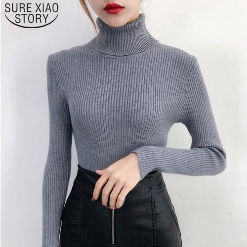 Casual 2021 New Korean Autumn Winter Long Sleeve Women Knit Sweaters Slim Solid Turtleneck Elastic Warm Pullover Femme 7572 50