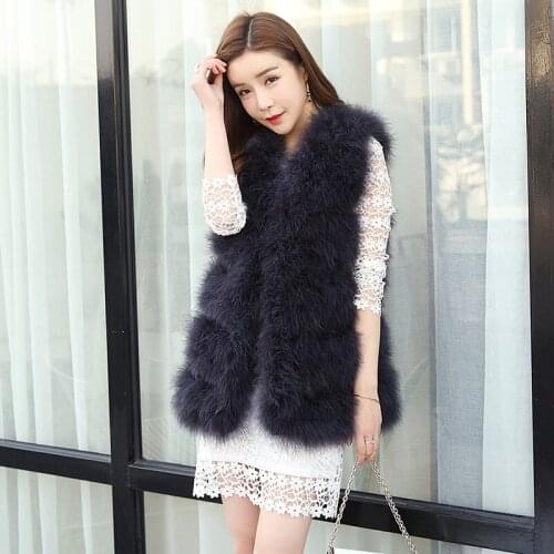 7 colors 2020 autumn winter women fashion ostrich feather fur vests patchwork sleeveless real ostrich fur waistcoats A146