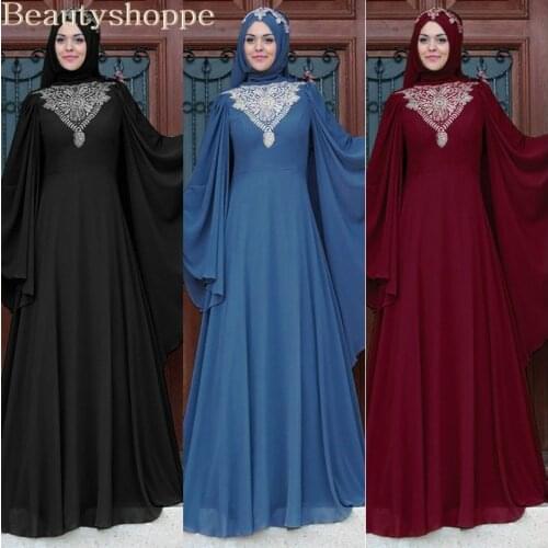 Elegant Muslim Lace Embroidery Abaya Dress Maxi Evening Vestidos Flare Sleeve Long Robe Gowns Jubah Middle East Eid Ramadan