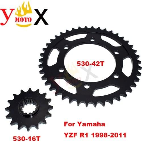 YZF-R1 Motorcycle Front & Rear Set 530-16T 530-42T Chain Sprocket Gear Steel For Yamaha YZF1000 YZF R1 1998-2011 1999 2000 2001