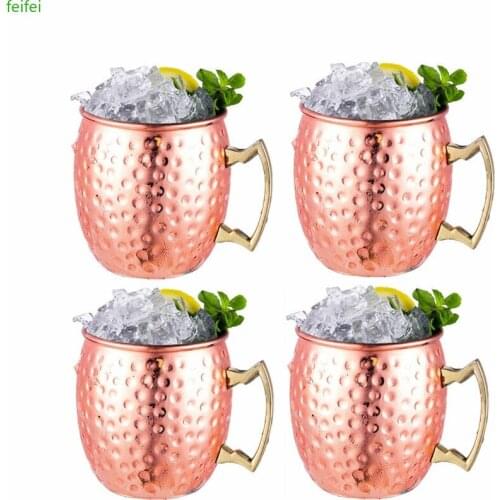 1/ 4 Pieces 550ml 18 Ounces Moscow Mule Mug Stainless Steel Hammered Copper Plated Beer Cup Coffee Cup Bar Drinkware
