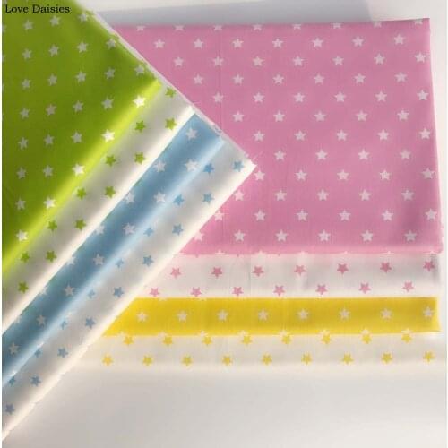 100% Cotton Twill Cloth Nordic Wind Green Pink Yellow Sky Blue Small Stars Fabrics For DIY Bedding Cushion Handwork Home Decor