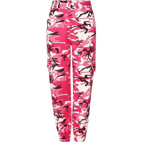 2018 New Womens Camo Cargo Trousers Casual Pants Military Army Combat Camouflage Jeans Jeans High Waist Trouser