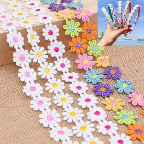 3 Yards Multicolor Small Daisy Embroidered Lace Trim Ribbon Tape for Party Wedding Home Decor DIY Garment Sewing Fabric