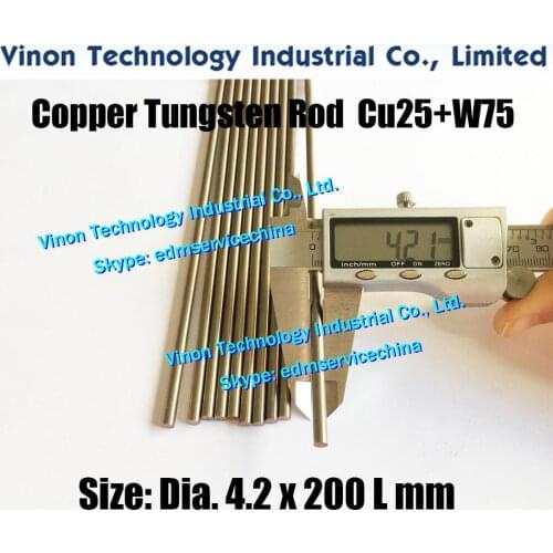 5PCS PACK) D4.2x200Lmm Copper Tungsten Rod W75 (Copper 25%+Tungsten 75%), Spark Erosion Tungsten Copper Alloy Electrode Round