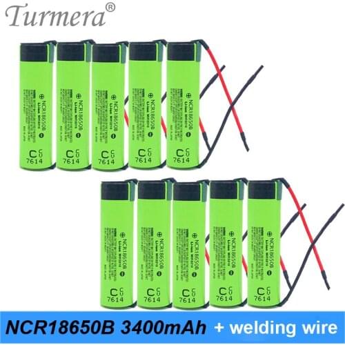 Turmera 10Piece 18650 3400mAh Battery NCR18650B Welding Wire for 12V 16.8V 18V 21V 25V Electric Drill Screwdriver Batteries Use