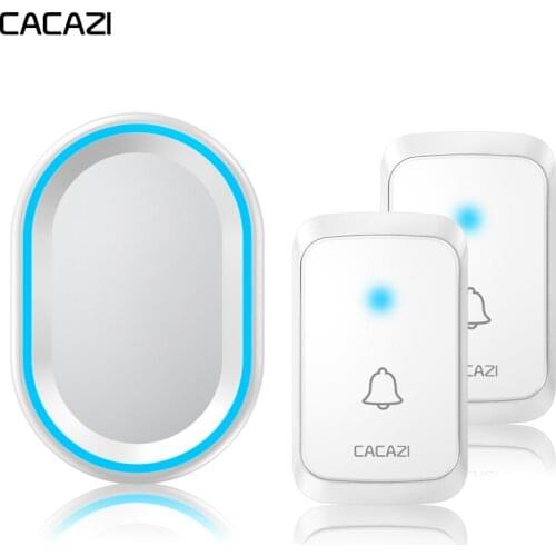 CACAZI Home Wireless Intelligent Doorbell 300M Remote Waterproof LED night light cordless bell 2 Button 1 Receiver US EU UK Plug
