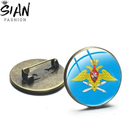 SIAN Classic Russian Army Military Airborne Forcesо Sign Brooches Pins Handmade Art Photo Glass CCCP Air Force Pin For Kid Gifts