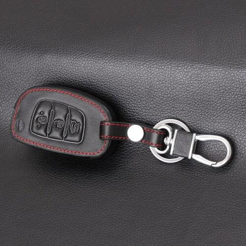 Genuine Leather Car Key Case for HYUNDAI HB20 Ix45 IX35 Santa Fe Flip Remote Key Cover Case 3 Button Fob Car Styling