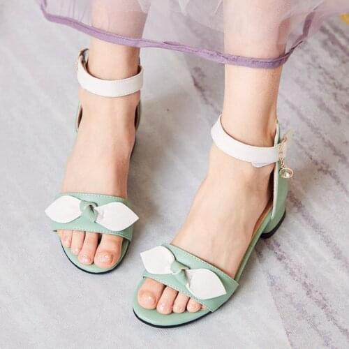 COOLULU Cute Sandals for Girls Low Block Heel Ankle Strap Ladies Shoes Summer Sandals Open Toe Bow Tie Sandals Size 32-39
