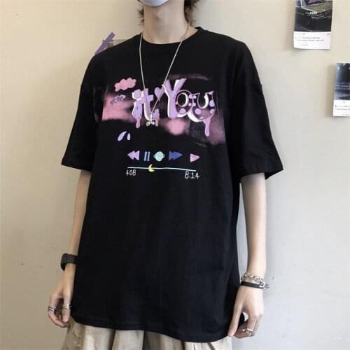 Korean kawaii womens T-shirt summer new chic letter printing loose O-neck top streetwear Harajuku punk style Oversize T-shirt