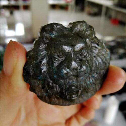 Hot Healing crystal carvings natural hand-carved labradorite stones lion king necklace jewelry gifts office decor 1pcs