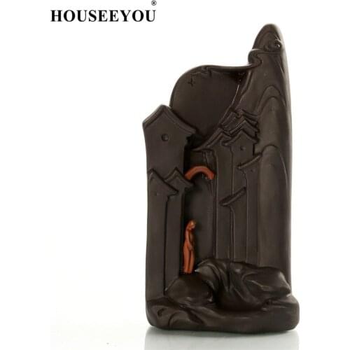 HOUSEEYOU Watching Girl Backflow Incense Burner Stick Holder Stand Base Waterfall Censer Home Office Buddhist Temple Decoration