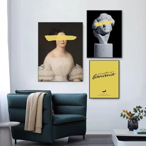 Renaissance Canvas Paintings Yellow Banana Posters and Retro David Sculpture Prints Wall Art Pictures for Living Home Decoration