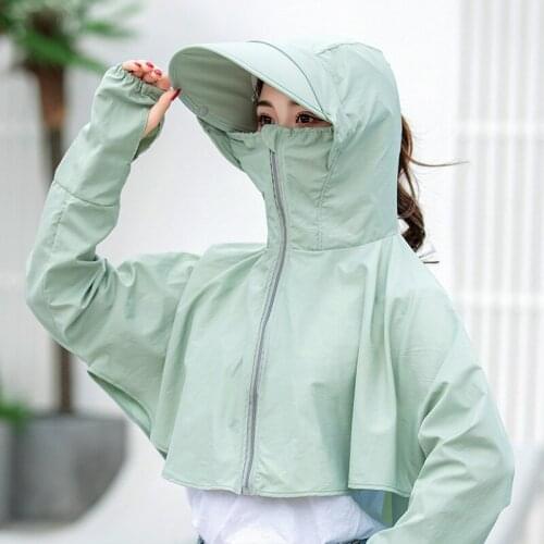 Women Head Face Protector Fishing Cycling Caps Long Sleeve Clothes Wide Brim Sun Hat Outdoor Sun Protection Clothing Detachable