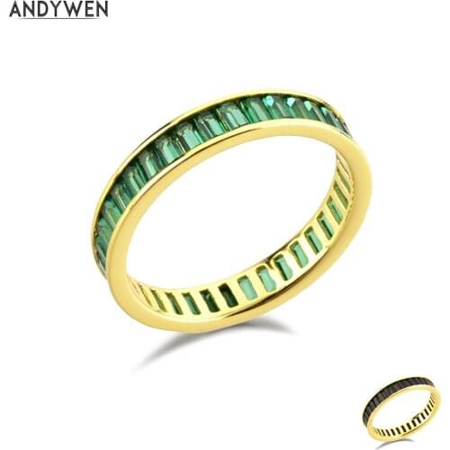ANDYWEN 925 Sterling Silver Anillo Zircon Pave Rings Green Black Women Luxury Jewelry Gift Women Rock Punk Jewellry 2021 Round