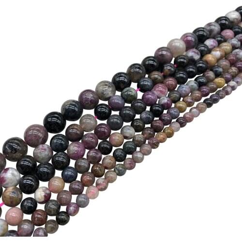 Natural Colorful Tourmaline Stone Round Loose Spacer Beads For Jewelry Making DIY Bracelets Necklace 15'Strand 7/9/10/12mm