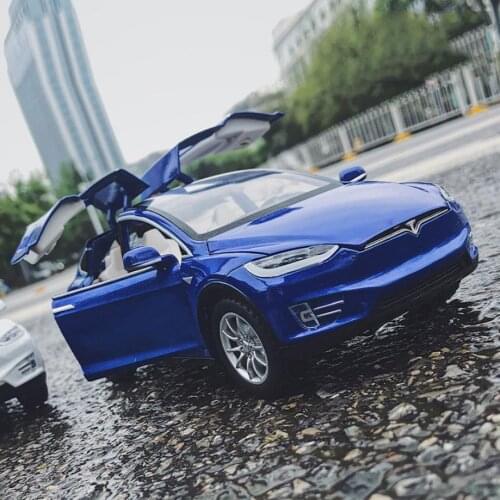 Hot scale 1:24 wheels diecast pure electric car Tesla MODEL X metal model with light AND sound pull back vehicle toy for gifts