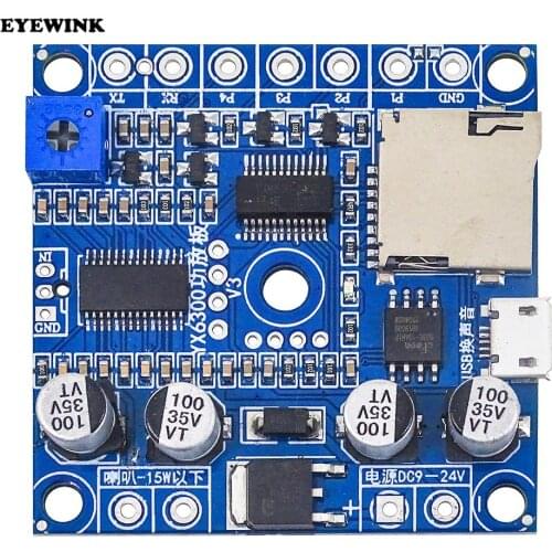 YX6300 MAV MP3 Amplifier Module Voice Broadcast Module 32Mbit 10W Flash UART Control Support TF Card DC 9V 12V 24V