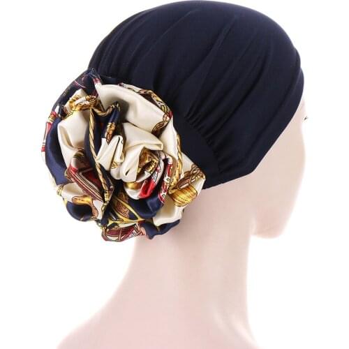 Muslim Women Big Flower Volumizer Scrunchie Hijab Caps Islamic Inner Hijabs Headscarf Bonnet India Cap Ladies Chemo Beanie