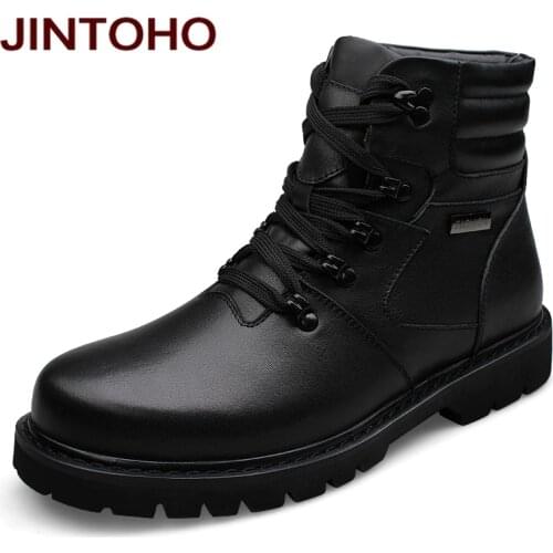 JINTOHO Big Size Men Leather Boots Winter Warm Men Motorcycle Boots 100% Real Leather Men Ankle Boots Glitter Genuine Leather