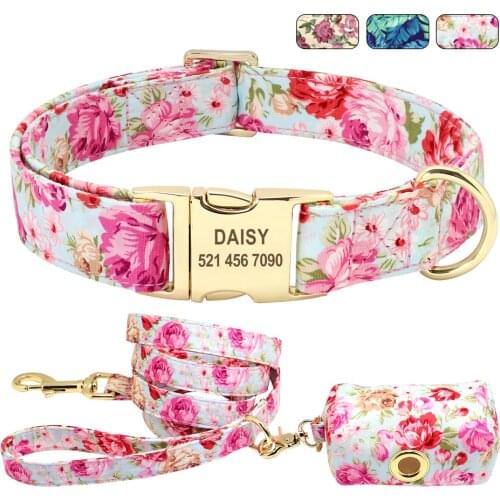 Personalized Custom Dog Collar Leash Set Printed Engraved IDTag Collar Pet Treat Bag Pouch Snack Bag For Small Medium Large Dogs