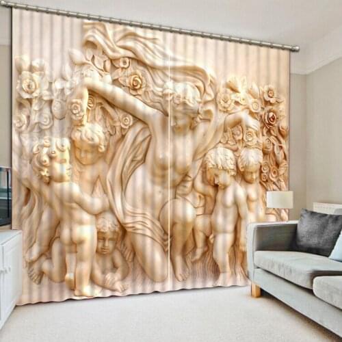 New 3D Print Relief Pattern Out the Window Blackout Curtains Water Proof 3D Curtains for Living Room Customizable Size CL-013