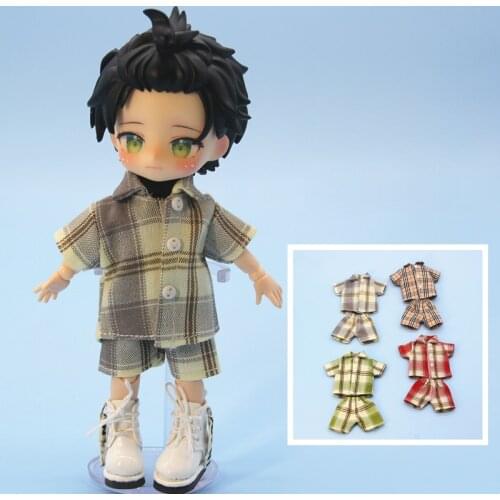 OB11 baby clothes summer fashion plaid shirt cool short sleeve suit GSC plain body 1/12 BJD doll clothes