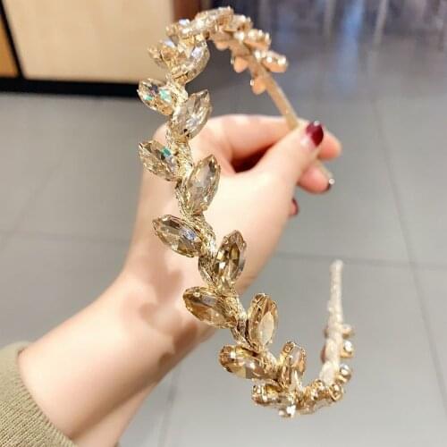 Bridal Crystal Leaves Hairband Headband Headwear Shiny Handmade Baroque Gem Crystal Flower Wedding Hair Hoop Headwrap Wholesale