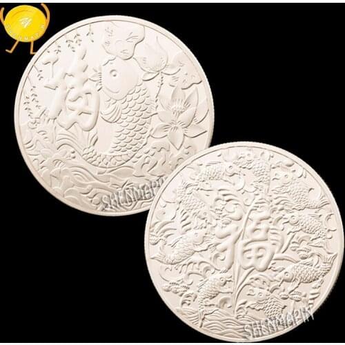 China Koi Fish Commemorative Coin 999 Silver Chinese Feng Shui Mascot Fu Fish Coins Collectibles Home Decorations Art Gift